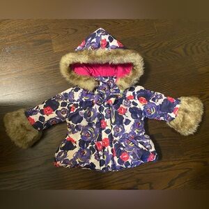Juicy Couture baby kids winter coat fur floral pink purple 12 months